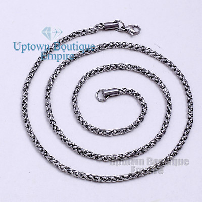 #ad 18 36quot; Silver Stainless Steel 3.5 mm Chain Necklace for Men#x27;s Wheat Braided $10.29