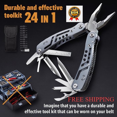 #ad Multitool 24 In1 Mini Tools Knife Pliers 11 Bits Multi Tool All in One St.Steel $34.60