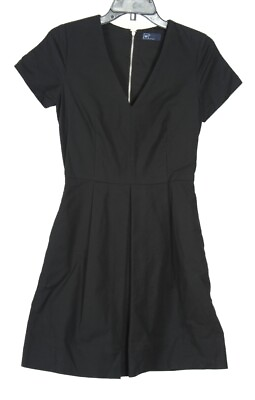#ad Gap Women’s Dress 0 Black A Line V Neck Exposed Zipper Pockets Stretch Knit $14.99