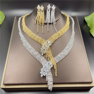 #ad Silver Gold Costume Jewelry Sets for Women Bride Necklace Bracelet Ring Earrings $14.99