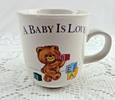 #ad Vintage Russ Baby Cup A Baby is Love Teddy Bear Birth Shower Christening Gift $5.10