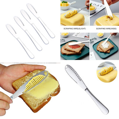 #ad US 4 8 Pack Butter Spreader 3 in 1 Butter Curler Knife Kitchen Stainless Steel $10.29