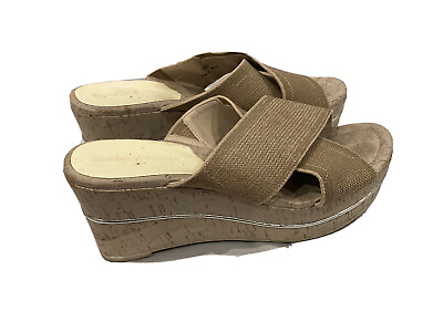 #ad Donald J Pliner Dani Womens Size 6.5 Natural Elastic Crisscross Wedge Sandals $22.00