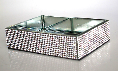 #ad Bella Lux Crystal Mirror RHINESTONES ALL AROUND Soap Dish Small Tray Luxury Bath $34.40