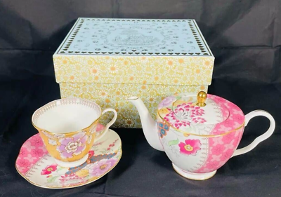 #ad Wedgwood Butterfly Bloom Tea Pot Cup Saucer Set of 3 with Box $370.00