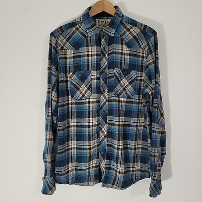#ad Mens EASY Shirt Blue Plaid Medium Thin Flannel Vintage Style Long Sleeved GBP 14.90