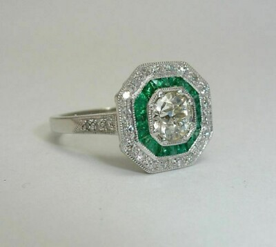 #ad Vintage Art Deco Style 2Ct Lab Created Diamond amp; Emerald Engagement Silver Ring $72.00