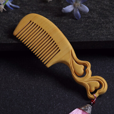 #ad 155*50*13mm Heart Connection Pattern Comb Hand Carving Boxwood Crafts Gift Comb $16.99