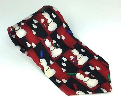 #ad Cool Yule Hallmark Winter Holiday Mens Silk Tie Snowmen Red Black 56.5quot;x4quot; USA $5.97