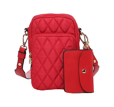#ad Parker Everyday Travel Vegan Leather Quilted Crossbody Handbag Purse Red $48.75