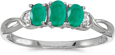 #ad 10k White Gold Oval Emerald And Diamond Three Stone Ring CM RM2521W 05 $367.95