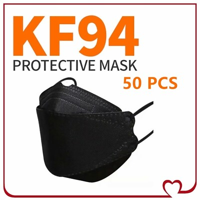 #ad 50 PCS Black KF94 Disposable Face Mask 4 Layers Protective Cover Adult Size $9.68