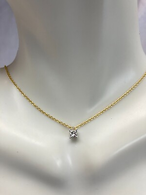 #ad Natural Diamond Solitare Necklace Princess Cut 17 Point.14KTY chain 16quot;WH14set $375.00