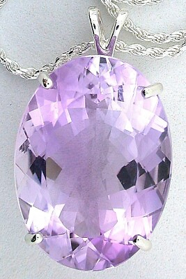 #ad 51.23 Carat Oval Brazilian Rose Amethyst Sterling Pendant Rope Chain Necklace $369.99