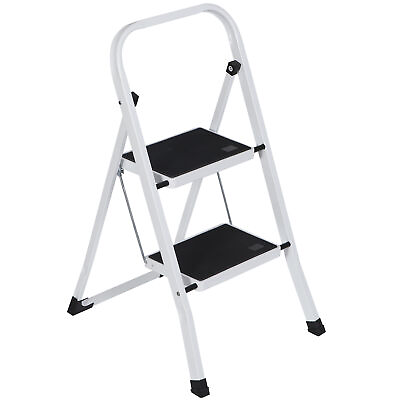 #ad 2 Steps Ladder Safety Non Slip Mat Tread Foldable Kitchen Steel Step Stool White $29.58