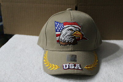 #ad EAGLE USA AMERICAN FLAG OUTDOOR BASEBALL CAP BEIGE $11.27