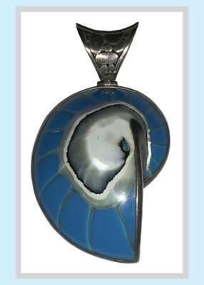 #ad Natural Nautilus Shell 925 Sterling Silver Blue Aqua Pendant Women Jewelry $23.99