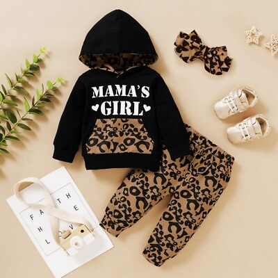 Newborn Baby Hoodie Outfits Tops Leopard Print Long Pants Headband 9 12Months $7.59
