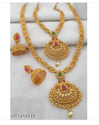 #ad Gold Plated Jhumka Earrings Indian Bollywood Choker Necklace set Bridal Jewelry $21.49