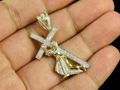 #ad Round Created Diamond Christ Carrying Cross Pendant 14K Yellow Gold Over $164.53