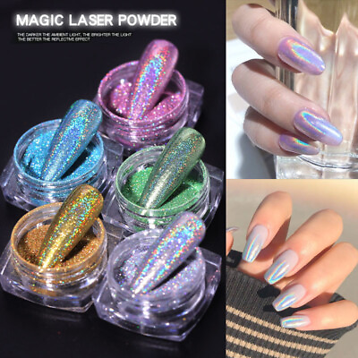 #ad Holographic Nail Powder With Applicator Chrome Shimmer Mirror Glitter Pigment $1.04