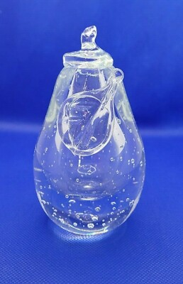 #ad Clear Hand Blown Glass Pear Hollow with Freeform Bubbles Unmarked $4.95