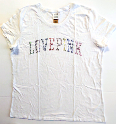 PINK Bling Campus Short Sleeve T Shirt White XXL $24.98