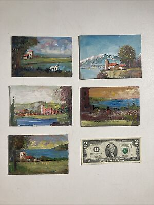 #ad Vintage Miniature Original Oil Painting Impressionist Landscape lot of 5x D $105.00