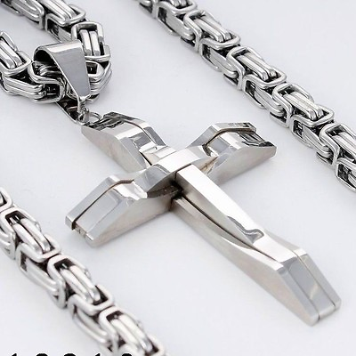 #ad 5MM Men Silver Byzantine Chain Stainless Steel Cross Pendant Necklace 18 36inch $13.79