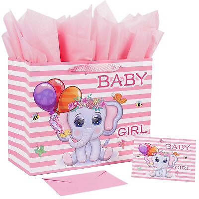 #ad 12.6quot; Large Baby Girl Gift Bag with Tissue Paper and Greeting Card for Baby S... $13.88