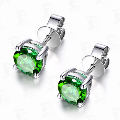 #ad Round Green Gem Silver Stud Earrings New $6.30