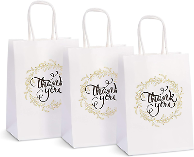 #ad #ad 50 Count Small Thank You Gift Bags Bulk with Handles White Kraft Paper Bags for $31.86
