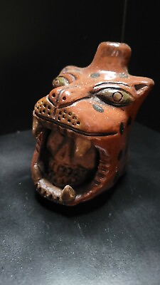 Jaguar roar Big LOUD Clay Aztec Replica Hand Made Gift Natural Red. $36.54
