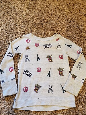 #ad Justice Girls Size 7 Long Sleeve Popcorn Puppy Dog Peace Shirt $13.20