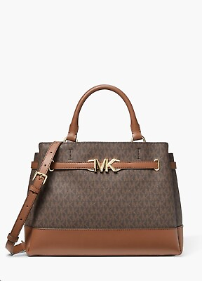 #ad Michael Kors Reed Large Brown Satchel Shoulder Handbag Belted Purse Crossbody $147.98