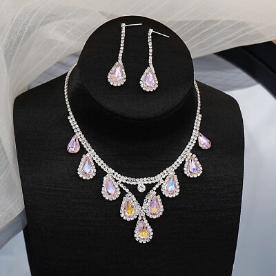 #ad Bridal Wedding Jewelry Set Crystal Gemstone Bridesmaid Party Necklace Earrings $19.99
