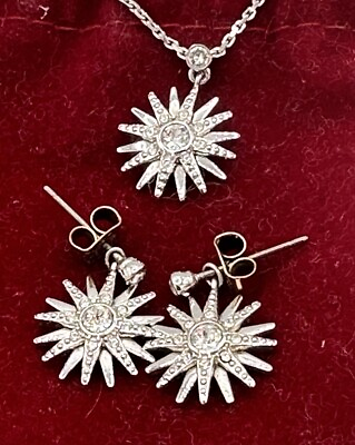 #ad Swarovski Crystal Jewelry Set Silver Tone Crystal Pendant Earrings 18 Inch $49.99