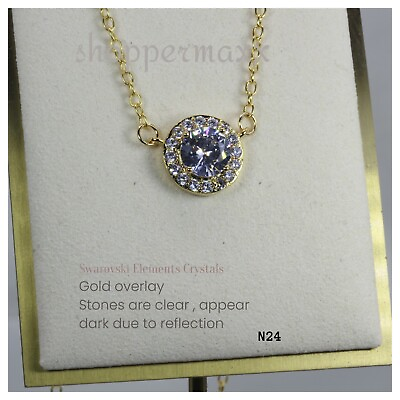 Swarovski Elements Crystal Halo Pendant chain Necklaces Gold Overlay $10.28