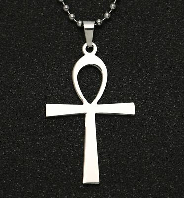 New ANKH NECKLACE Egyptian Cross Pendant 316L Stainless Steel Metal Ball Chain $7.98