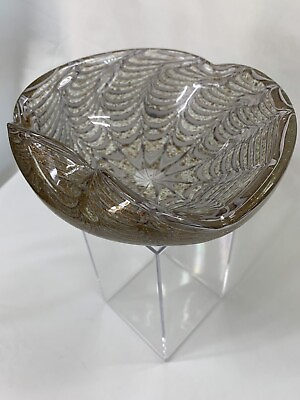 #ad Murano Gold And White Spider Web Vintage Pinched Bowl $250.00