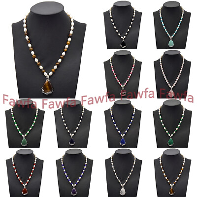 7 8mm Natural White Baroque Rice Pearl Round Gems Teardrop Pendant Necklaces $7.41