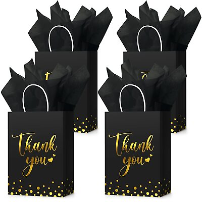 #ad 12 Pcs Thank You Gift Bags with Tissue Paper Gold Polka Dots Thank You Gift B... $22.50