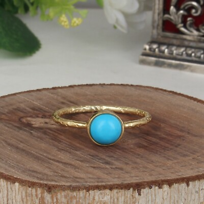 #ad Handmade Yellow Gold Plated 925 Silver Turquoise Gemstone Stacklabe Ring $19.80