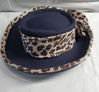 #ad Milan By Charm Vintage Hat Black Wool Hat With Animal Print Trim amp; Rose. Mint $32.00