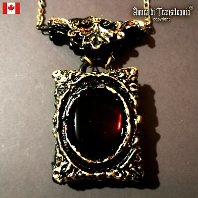 jewelry woman fashion necklace pendant victorian style black mirror vintage goth C $250.00