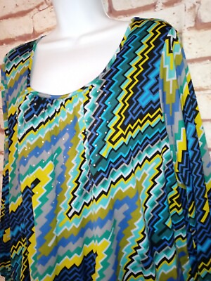 #ad Style Co Top 3X Macy#x27;s Geometric Zig Zag rhinestone stretch knit Shirt Blouse $18.99