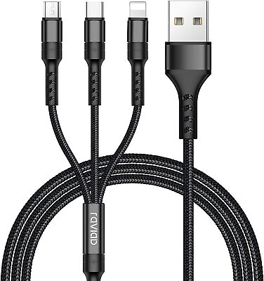 #ad RAVIAD Multi Charger Cable 1.2m Nylon Braided 3 in 1 Multiple Charging Cable $8.88