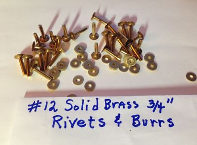 #ad SIZE #12 SOLID BRASS RIVETS amp; BURRS WASHERS 3 4quot; Long Pack of 12 Sets U.S SELLER $6.95