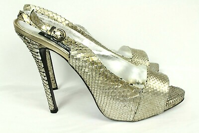 #ad Claudio Milano Women#x27;s Python Leather Silver Shoes Size 40 Retail $750 $59.49