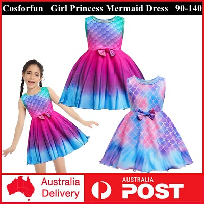 #ad Girls Princess Mermaid Rainbow Colour Dress Costume Kids Mermaid Dress Book Week AU $26.89